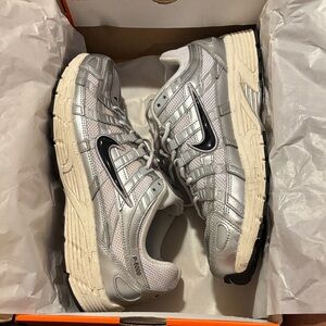 Nike P-6000 Metallic Silver and Black Shoes